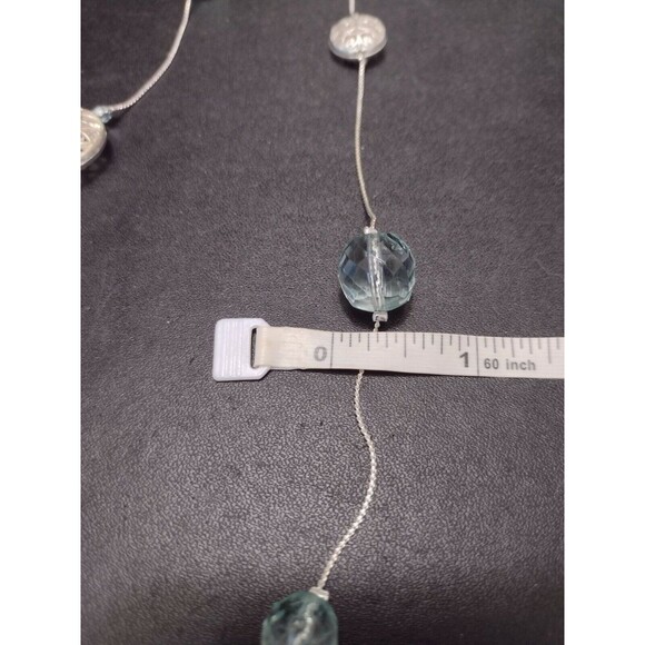 Silver tone and blue bead necklace 36" - Picture 8 of 12